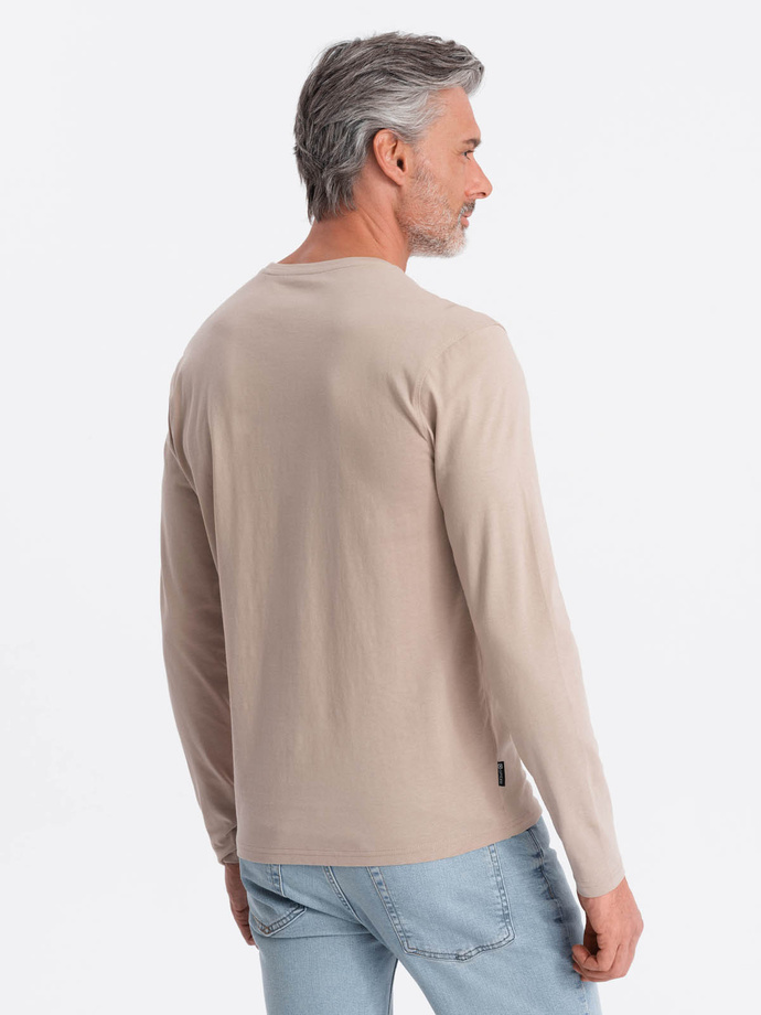 Męski longsleeve BASIC z okrągłym dekoltem - beżowy V8 OM-LSBL-0106