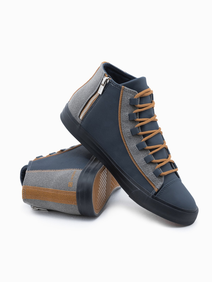 Men's sneakers shoes with contrasting elements - navy blue V2 OM-FOTH-0140