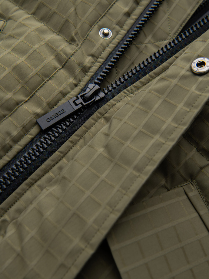 Outdoorowa długa męska kurtka parka  – oliwkowa V4 OM-JALJ-0201