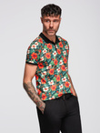 Polo koszulka bawełniana z nadrukiem w kwiaty – czarna V2 OM-POSS-0149