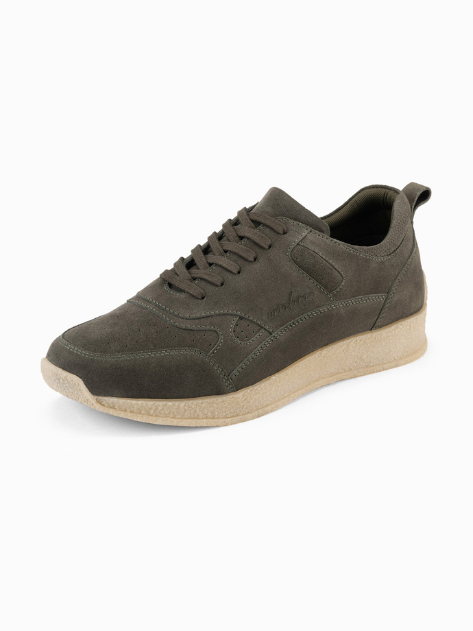 Lightweight suede men's sports style sneakers - olive V1 OM-FOSL-0205