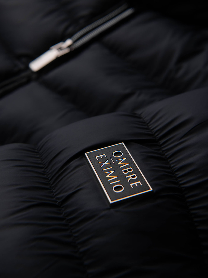 Pikowana klasyczna kurtka męska ze stójką – czarna V1 OM-JALP-0261