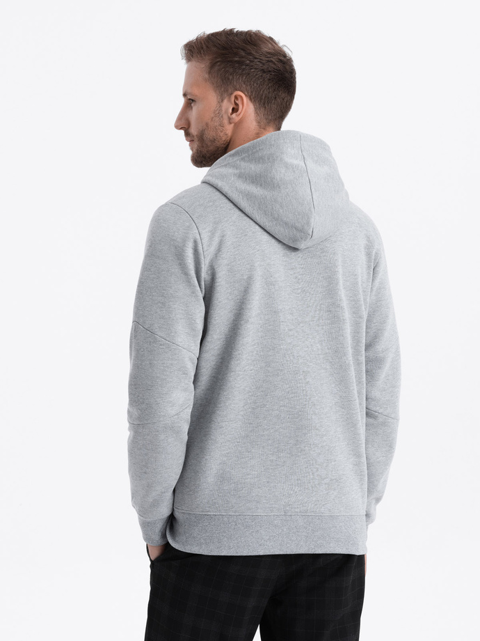 Men's unbuttoned hooded sweatshirt - grey melange V3 OM-SSZP-22FW-003