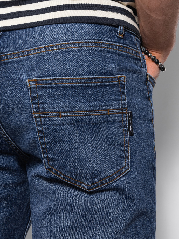 Spodnie męskie jeansowe z przetarciami REGULAR FIT - ciemnoniebieskie V4 OM-PADP-0102