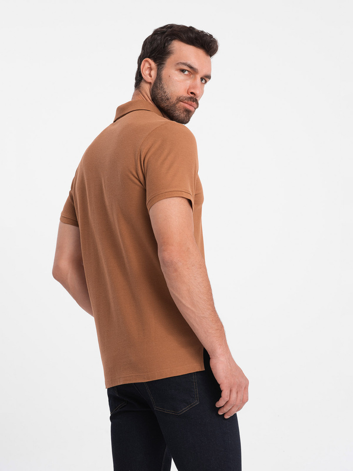 Men's BASIC single color pique knit polo shirt - brown V23 OM-POBS-0100