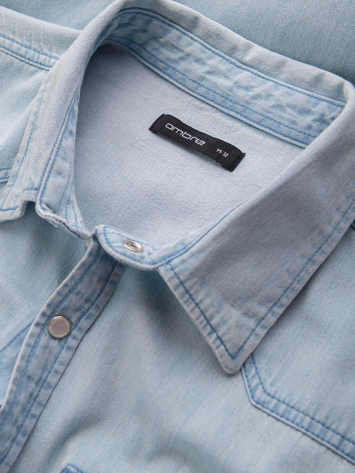 Men's denim snap shirt with pockets - light blue V1 OM-SHDS-0115