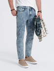 Men's slim fit denim pants with stitching at the knees - blue V1 OM-PADP-0109