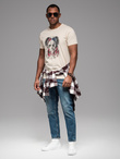 Men's cotton t-shirt with rock style print - cream V1 OM-TSPT-0199