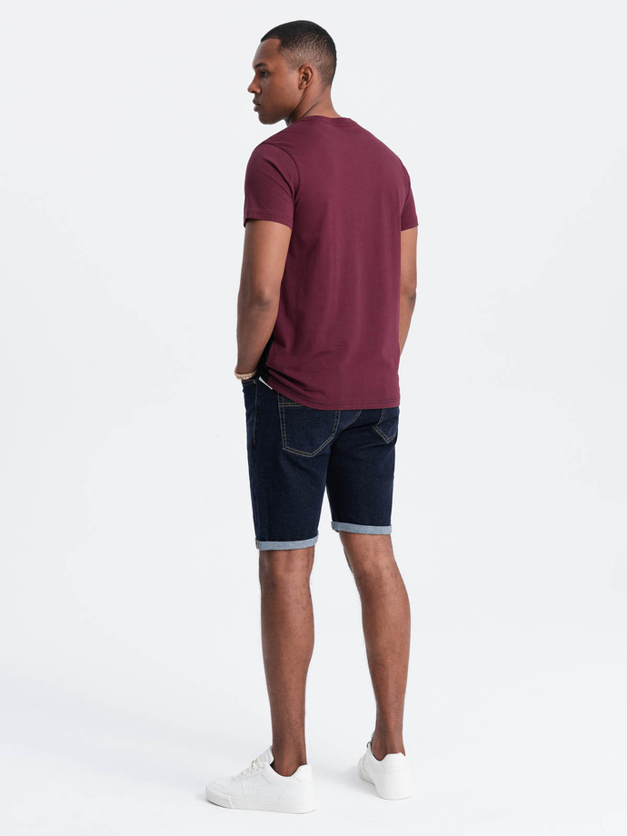 Men's cotton tricolor t-shirt - maroon and black V5 OM-TSCT-0174