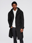 Men's faux leather jacket with ribbed bottom hem - black V2 OM-JAFL-0109