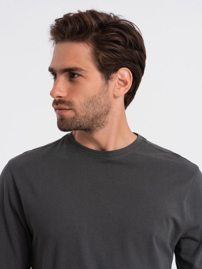 Męski longsleeve BASIC z okrągłym dekoltem - grafitowy V6 OM-LSBL-0106