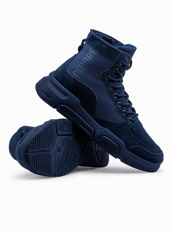 Męskie buty sneakersy za kostkę z rzeźbioną podeszwą – granatowe V4 T392