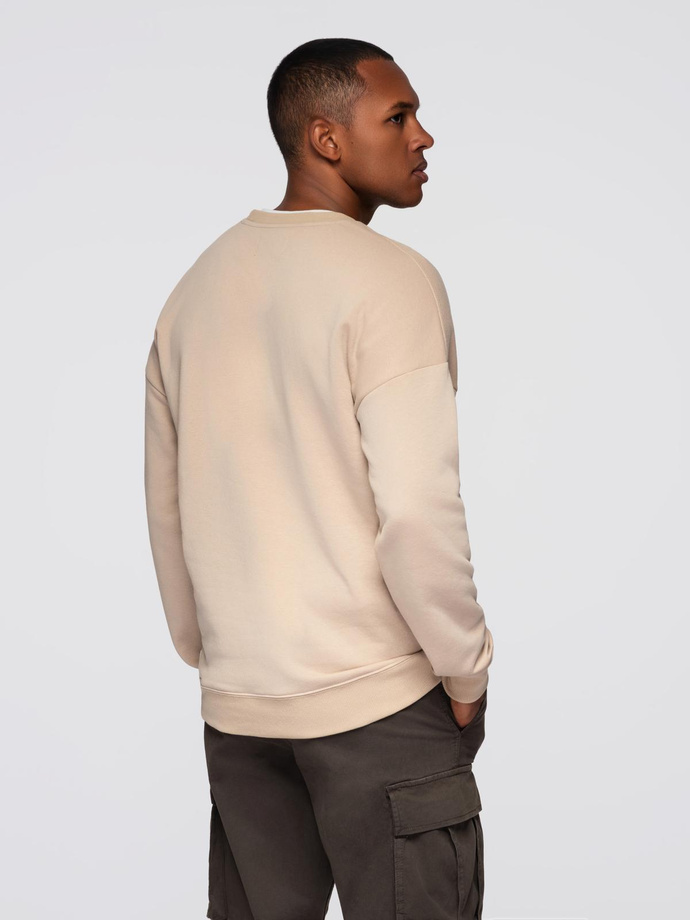 Bluza męska OVERSIZE z kontrastowym łączeniem kolorów - beżowa V2 OM-SSNZ-0130