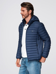 Classic men's quilted jacket with pouch option - navy blue V1 OM-JALP-0295