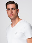 Męski t-shirt V-neck SLIM FIT z elastanem i printem – biały V2 OM-TSBC-0221 