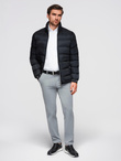 Men's quilted jacket with gloss and stand-up collar - black V1 OM-JALP-0218