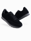 Męskie buty sportowe sneakersy z ekoskóry o zamszowym wykończeniu– czarne V1 OM-FOCS-0161