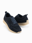 Lekkie męskie sneakersy zamszowe w stylu sportowym – granatowe V2 OM-FOSL-0205