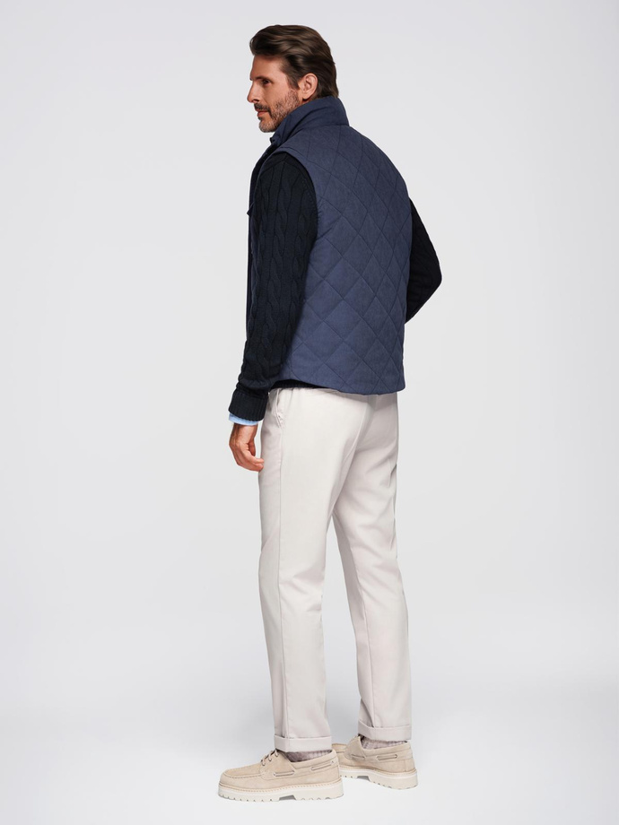 Men's peach effect quilted sleeveless jacket - navy blue V2 OM-JAVJ-0277