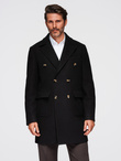 Men's coat with asymmetrical fastening and high collar - light brown V4 OM-COWC-0120