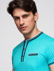 Men's henley t-shirt with decorative ribbing - turquoise V7 OM-TSCT-0175