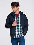 Men's lightweight jacket with hood and mesh lining - navy blue V1 C640