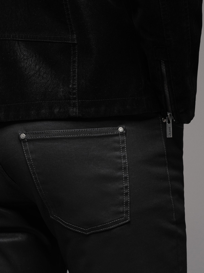 Men's waxed denim SLIM FIT pants - black V3 OM-PADP-0149