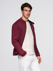 Men's structured fabric biker jacket - maroon V2 C642