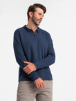 Longsleeve polo męski z zapinanym na zamek kołnierzykiem – granatowy V7 OM-POLS-0130