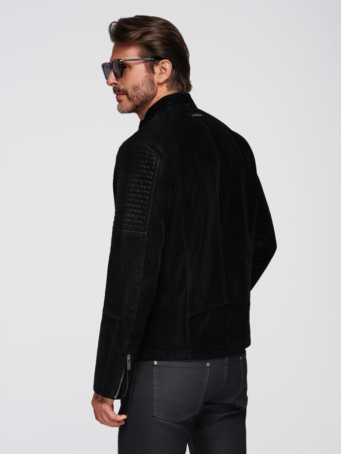 Men's retro biker jacket with stand-up collar - brown V1 OM-JAFL-0197