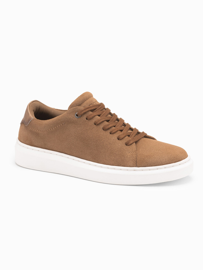 Klasyczne męskie buty sneakersy z miękkiego zamszu – jasnobrązowe V1 OM-FOCS-0163