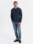 Męski longsleeve BASIC z kołnierzykiem polo – granatowy V3 OM-POBL-0114