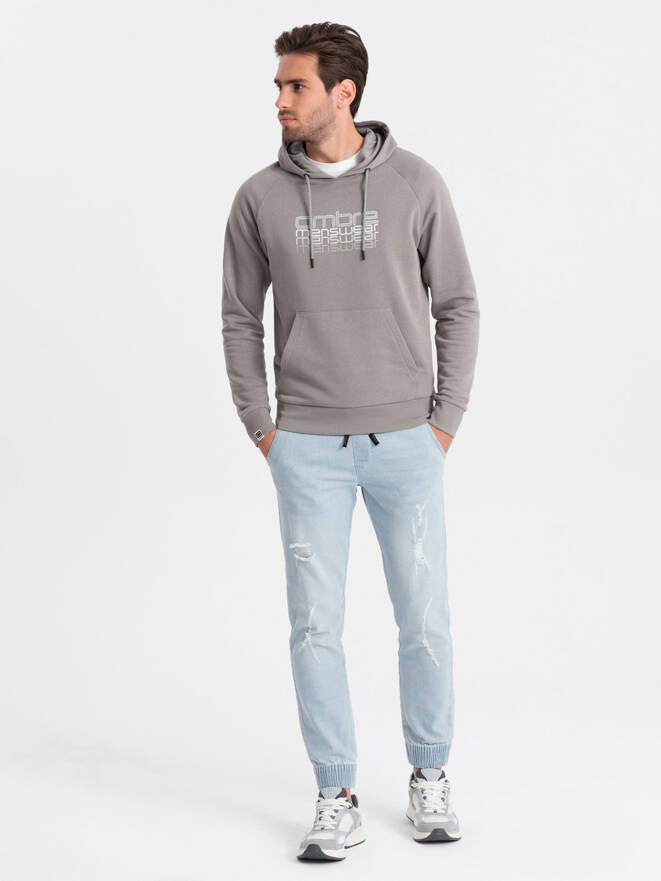 Men's JOGGER denim pants with rubbing - light blue V1 OM-PADJ-0150