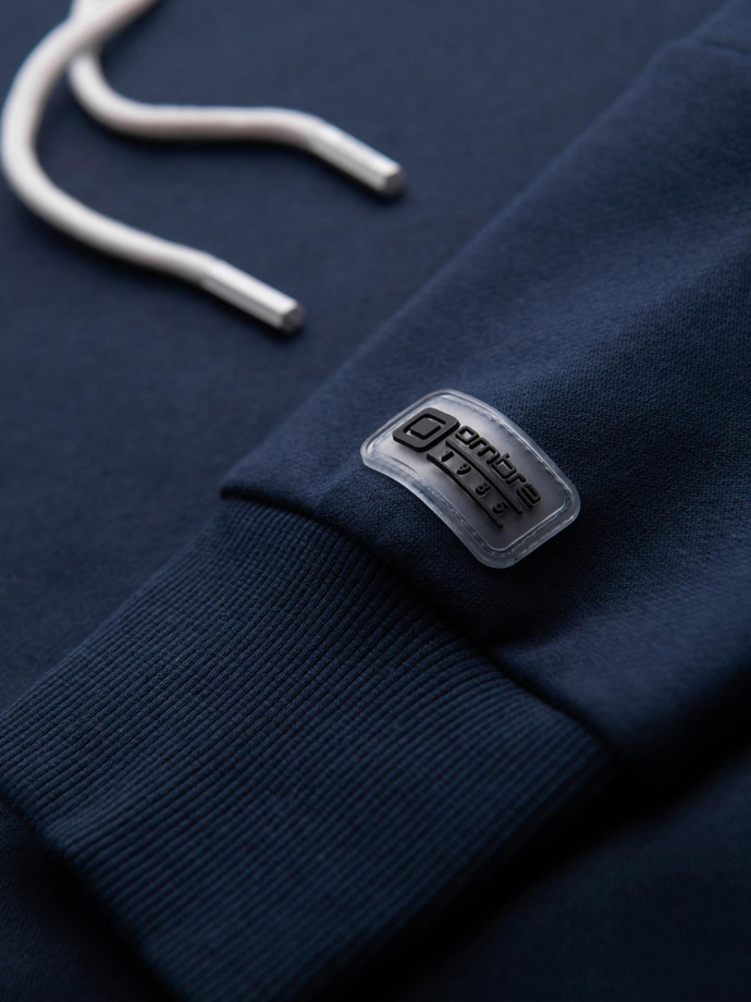 Men's sweatshirt with contrast stitching and hood - navy blue V2 OM-SSNZ-0250
