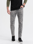 Spodnie męskie jeansowe marmurkowe z surowo wykończoną nogawką SLIM FIT -  szare V1 OM-PADP-0146