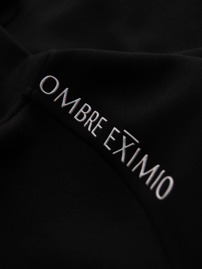 Unbuttoned men's sweatshirt with stand-up collar and hood - black V1 OM-SSZP-0216