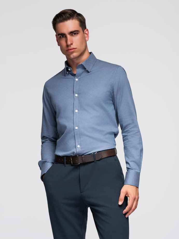 Koszula męska SLIM FIT z ozdobnej tkaniny – niebieska V1 OM-SHCS-0175