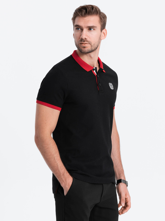Men's polo shirt with colored accents - black V3 OM-POSS-0105