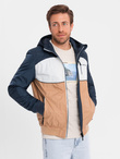 Lightweight colorful men's sports jacket with fleece - brown and navy blue V1 OM-JANP-0194