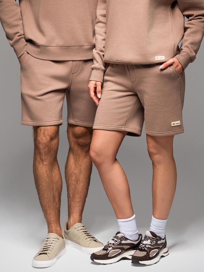Dresowe szorty unisex ze ściągaczem w pasie – brązowe V16 OU-SRBC-0101