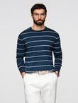 Casualowy męski sweter w poziome paski – granatowy V1 OM-SWSW-0143