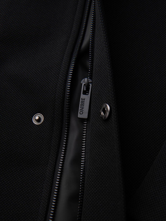 Men's coat with asymmetrical fastening and high collar - light brown V4 OM-COWC-0120