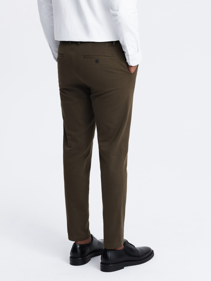 Spodnie męskie chino SLIM FIT z delikatną teksturą - ciemnooliwkowe V4 OM-PACP-0190