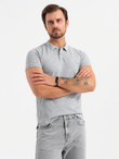 Komplet bawełnianych męskich t-shirtów polo BASIC – czarny/szary melanż/biały V2 OM-POBS-0133