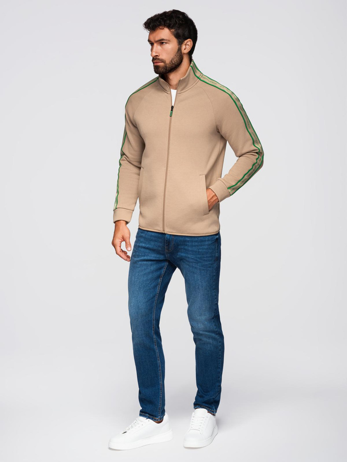 Washed men's sweatshirt with decorative stitching at the neckline - navy blue V4 OM-SSDS-0131