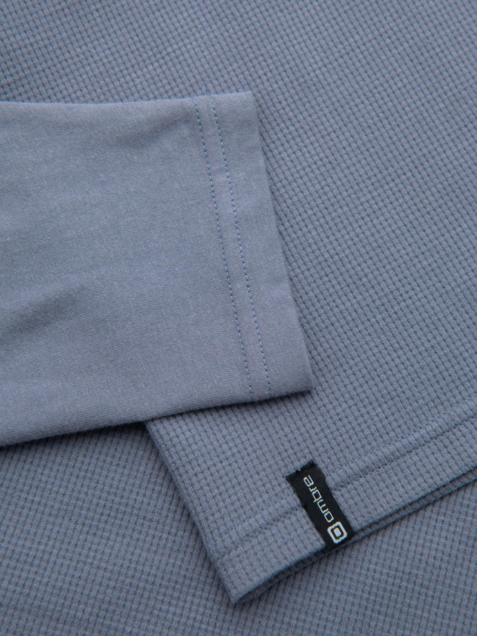 Longsleeve męski bawełniany o waflowym splocie z kieszonką – niebieski denim V8 OM-LSCL-0109