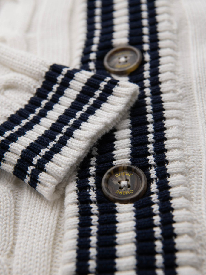 Knitted monochrome men's viscose cardigan - navy blue V1 OM-SWCD-0126