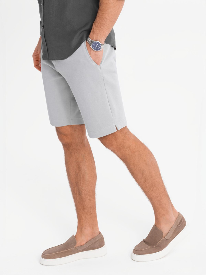 Men's SLIM FIT structured knit shorts - light grey V4 OM-SRCS-0169