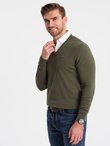 Men's sweater with v-neck with shirt collar - dark olive V5 OM-SWSW-0102