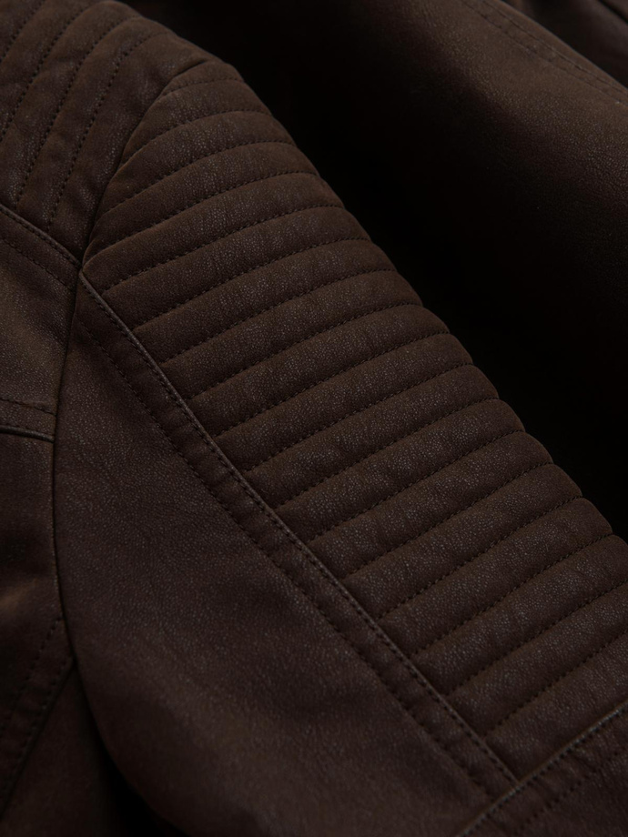 Men's retro biker jacket with stand-up collar - brown V1 OM-JAFL-0197